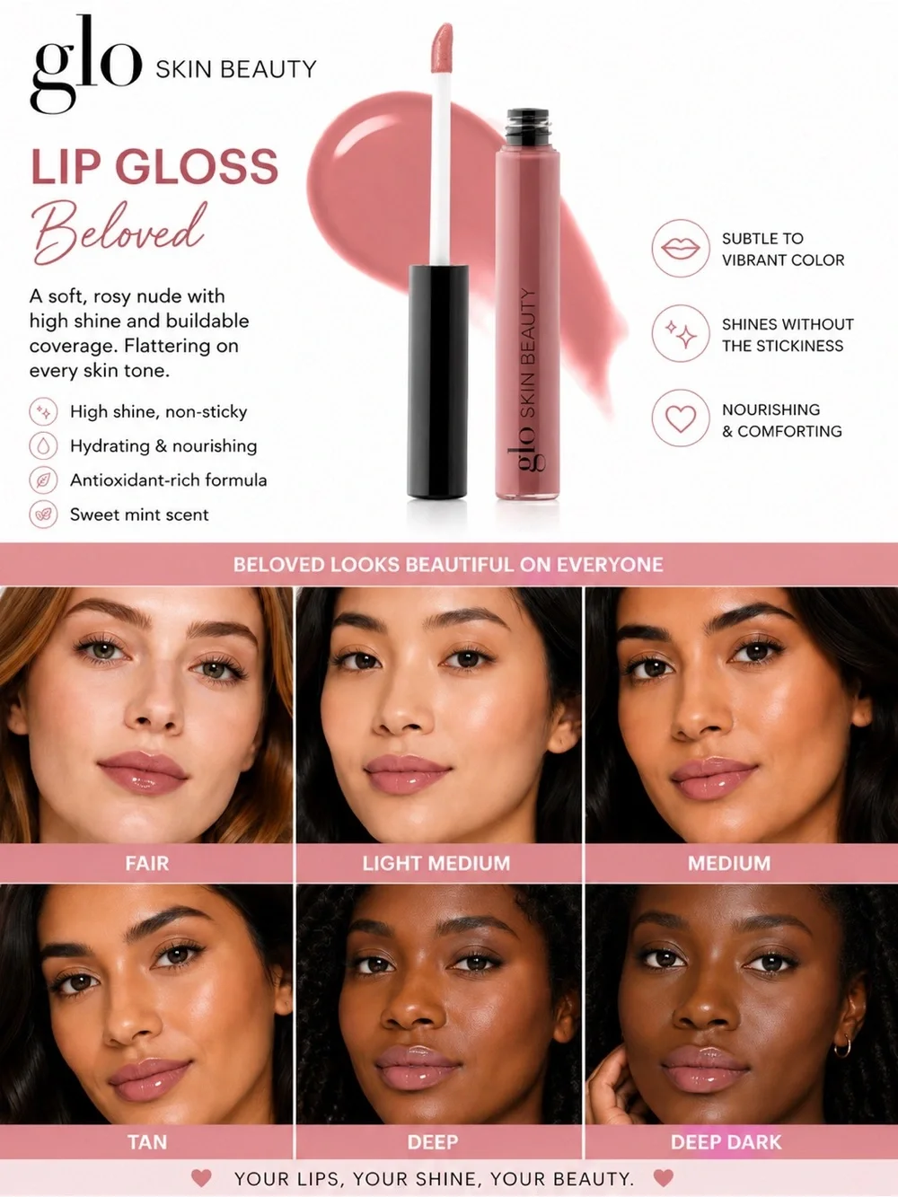 Glo Skin Beauty Lip Gloss Slipper High Shine Hydrating Lip Gloss New